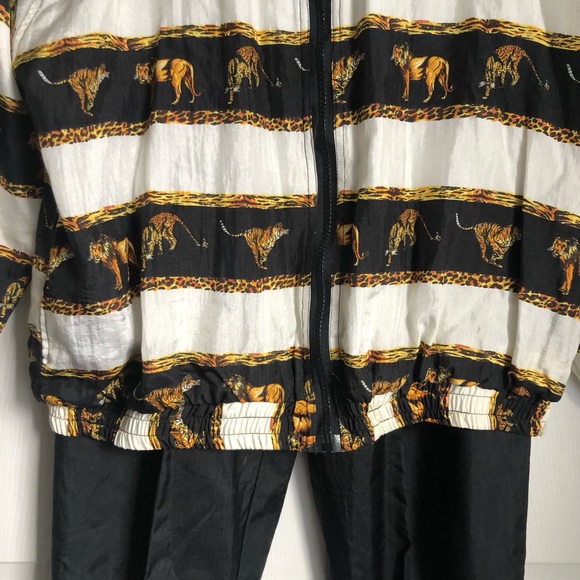 Vintage track suit size Medium SOLARE SPORTA Lion vs Tiger white black and gold - Picture 5 of 16